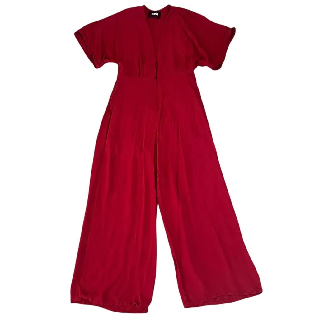 Reformation Women’s Swiss Red Short Sleeve V-Neck Wide Leg Jumpsuit Size 10 - Image 2