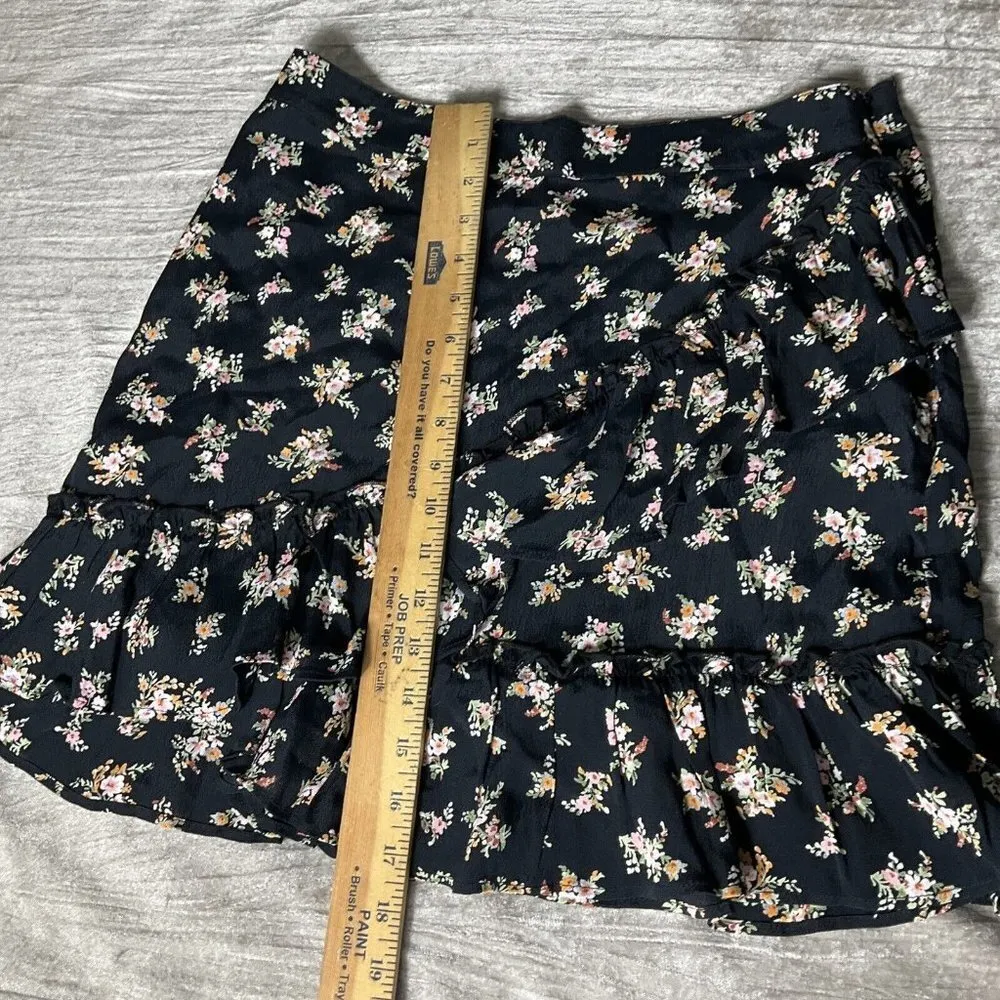 TOPSHOP Black Floral Ruffled Viscose A-Line Women's Skirt Size 10 EUC Preppy - Image 5