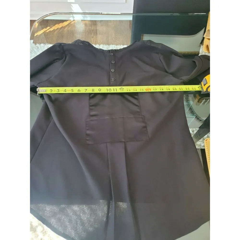 Black Solid Custom Polyester Round Neck Long Sleeve Buttons Back Casual Blouse Size XL - Image 10