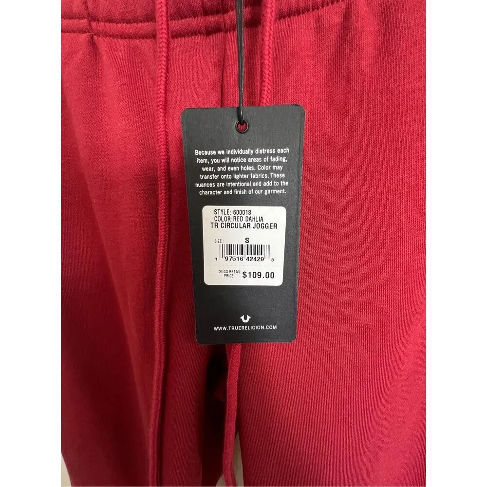 NWT True Religion Red Fleece Joggers With Gold Studded Horseshoe - Image 4