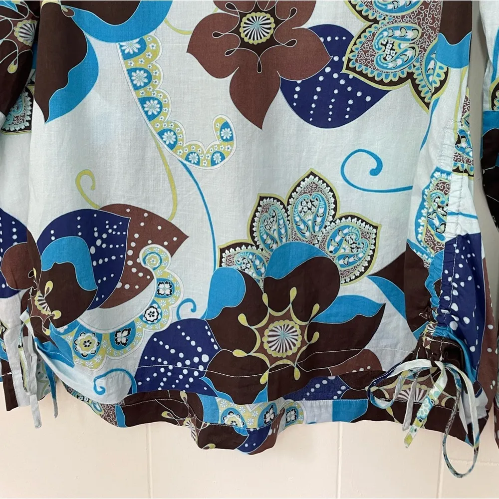 Gap Maternity Long Sleeve Tunic Top Cotton Blue Brown Floral Y2K ~ Size M - Image 12