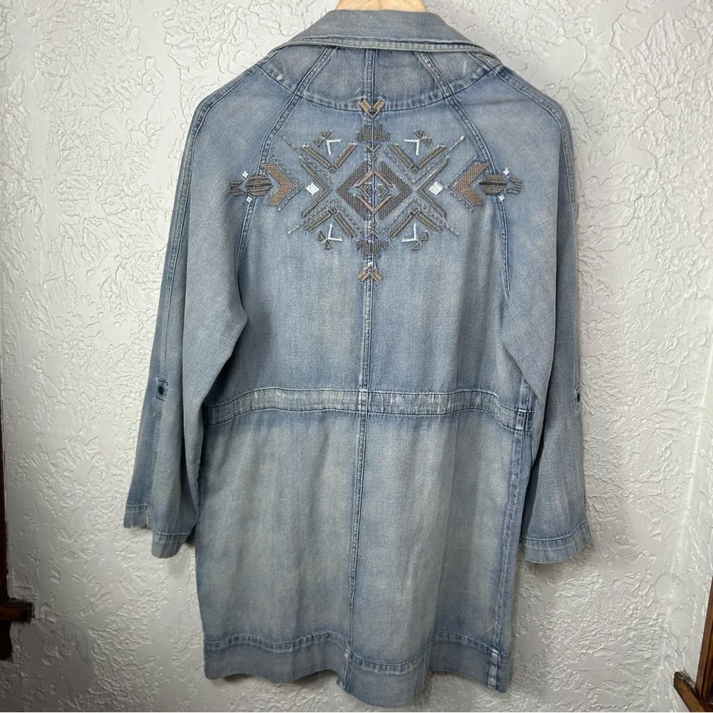 Miss Me | Duster Denim Distressed Southwestern BOHO Size M - Image 5