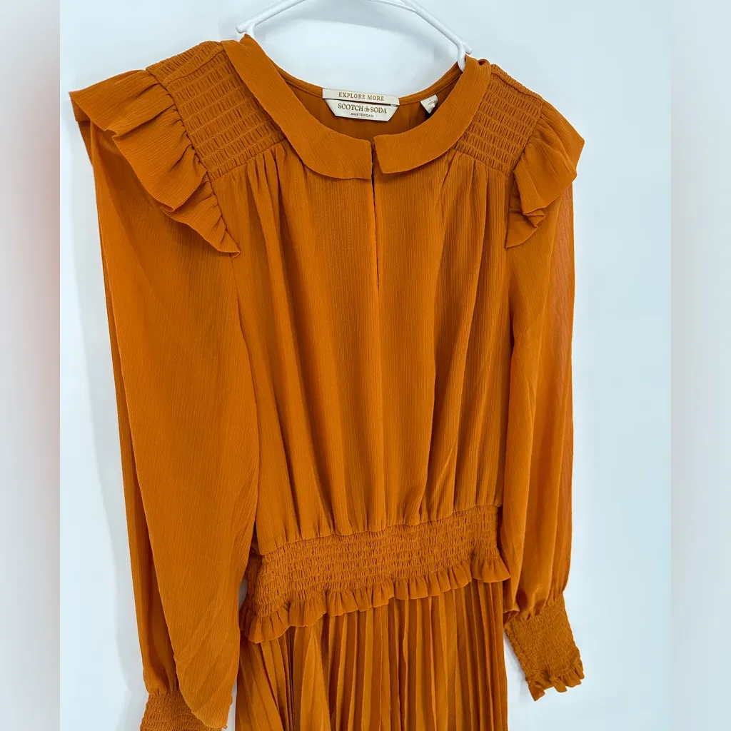 Scotch And Soda Smocked Mini Dress Color Cinnamon Spice Size‎ Small - NEW - Image 4