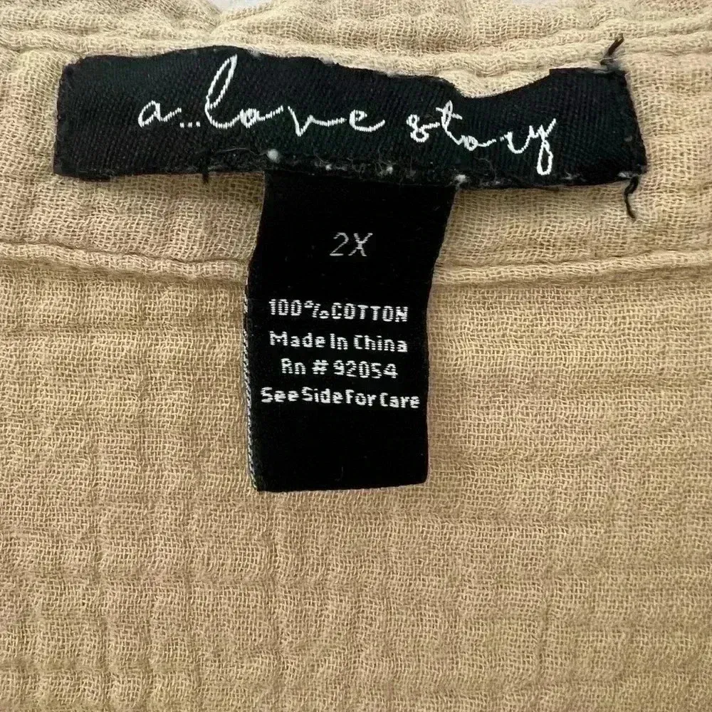 A love history Long Sleeve Button Down Shirt (Size 2X) Tan - Image 5