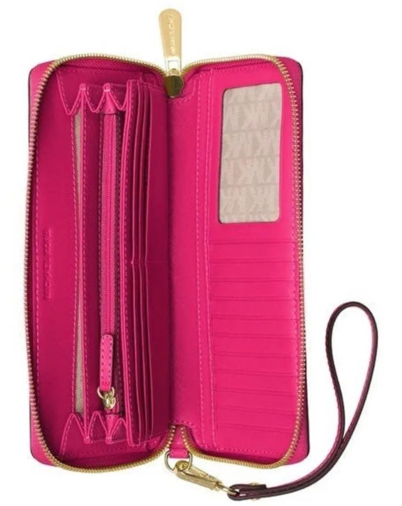 Michael Kors Berry Pink Center Stripe Large Continental Leather Wallet Wristlet - Image 4