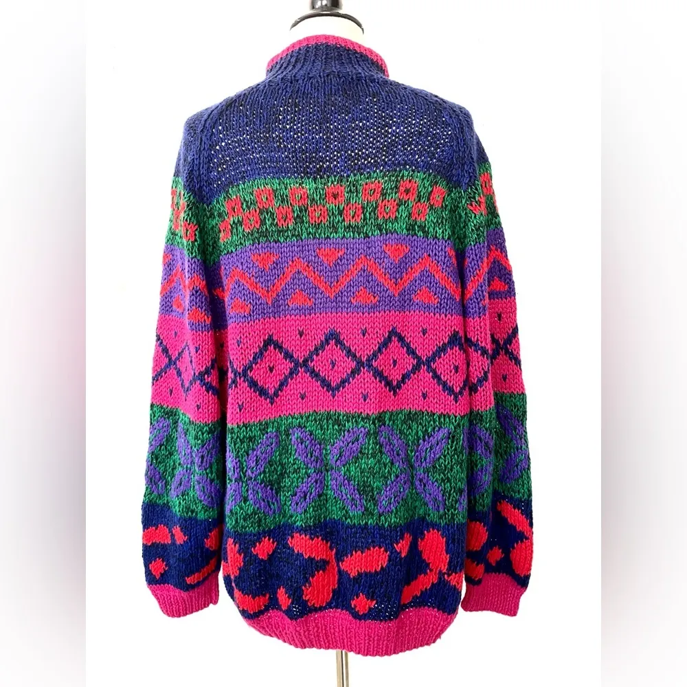Vintage 80’s sweater bold color cotton ramie Studio Michelle Stuart hand knit Size L - Image 2