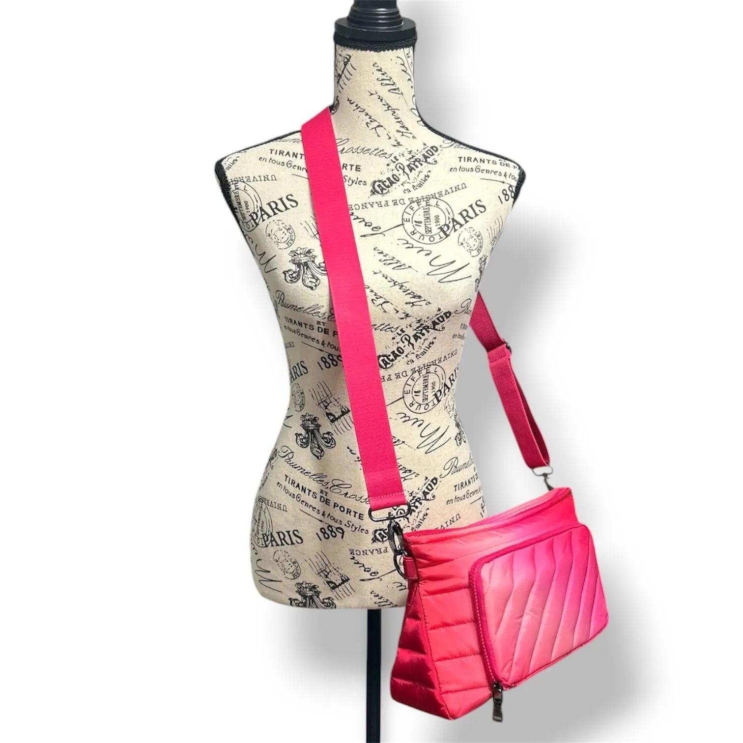 New Think Royln Bank Street XL Crossbody Bag Pink Fuchsia Ombre Quilted RFID - Image 2