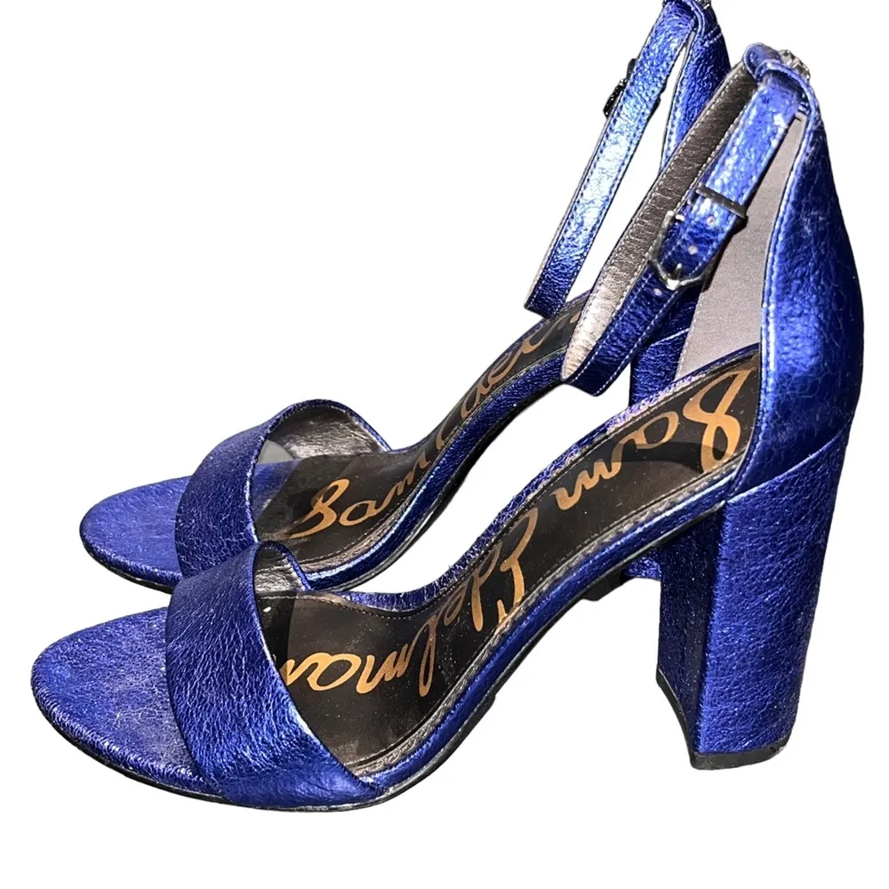 Sam Edelman  Violet Royal Blue Metallic Block Heel Sandals - Image 3
