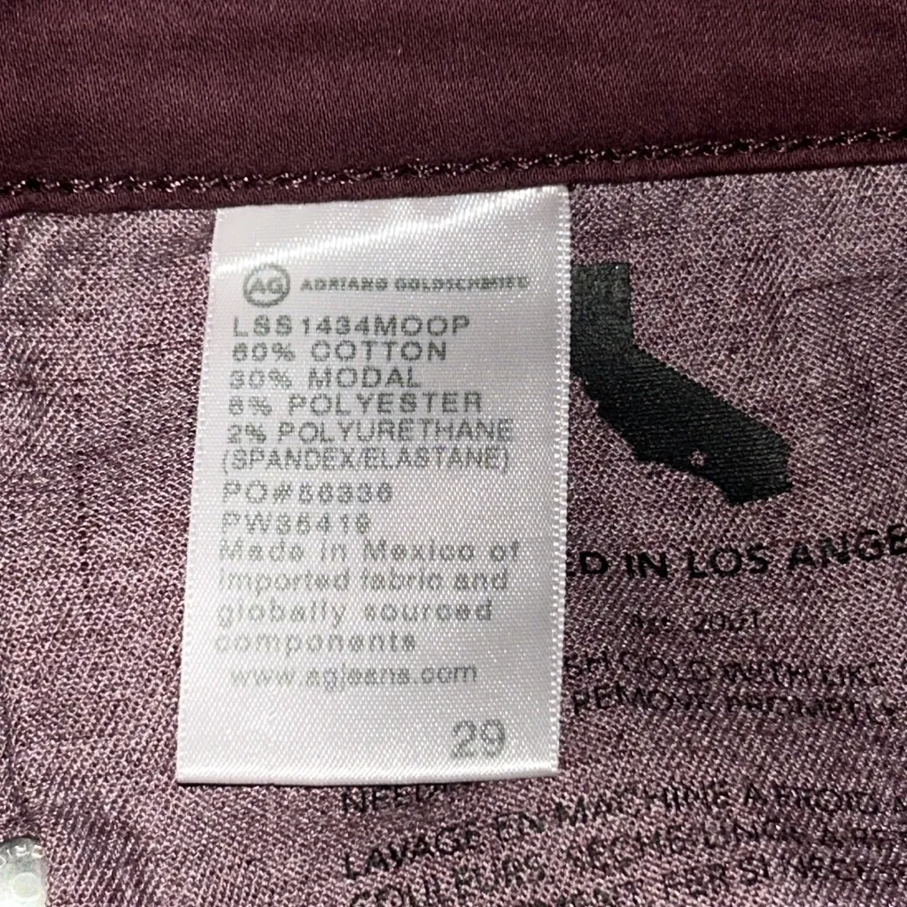 AG Adriano Goldschmied Deep Purple Prima Cigarette Leg Jeans Size 29 - Image 11