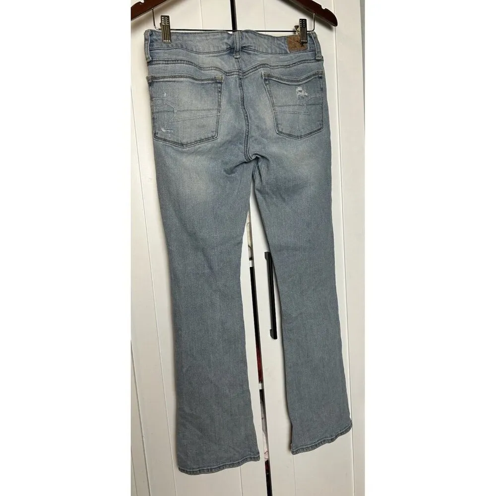 American Eagle Womens Jeans 6 Short True Boot Low‎ Rise Distressed Light Wash - Image 8