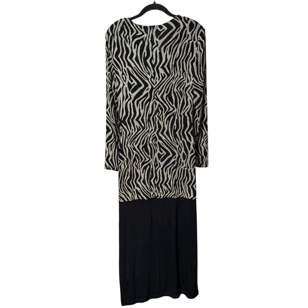 Vintage Joseph Ribkoff Zebra Print Metallic Detail Maxi Evening Dress Size 6 - Image 2
