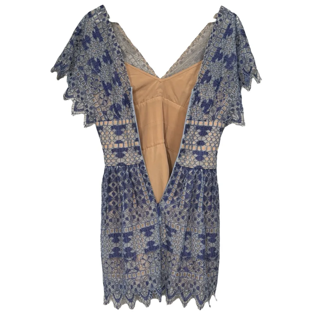 BCBGMaxAzria Blue & Tan Lace Fit & Flare Mini Dress NWT Women's Size 6 - Image 16