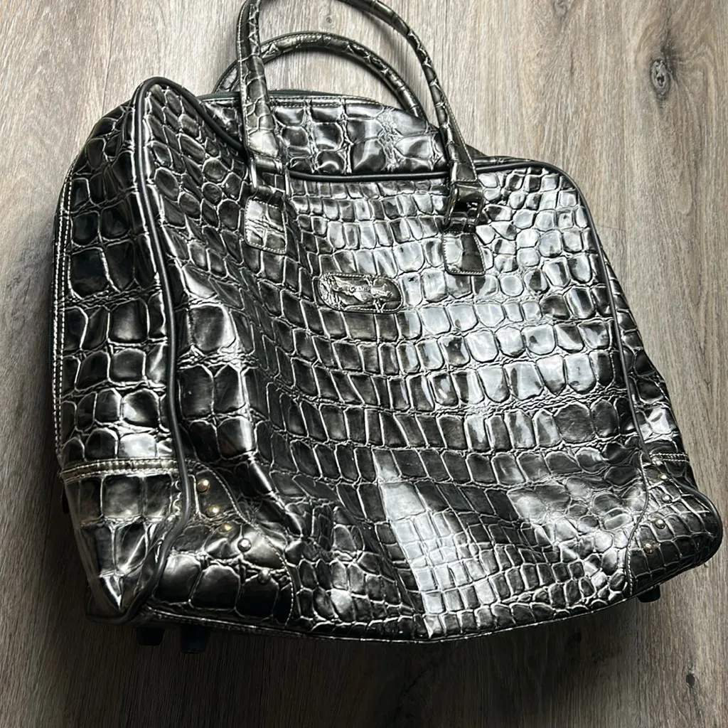 Kathy Van Zeeland Large Crocodile Embossed Dark Gray Tote/Travel Bag - Image 3