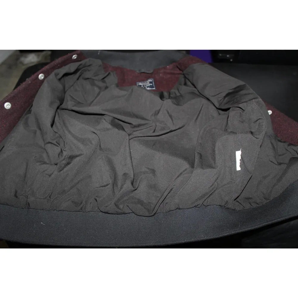 Women Abercrombie & Fitch Black Red Tweed Faux Leather Bomber Jacket Coat Size S - Image 3