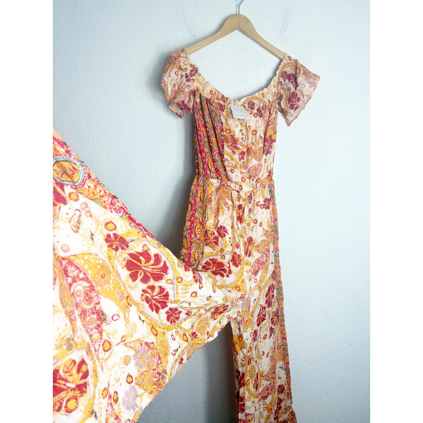 NWT Free People Carmen Jumpsuit Off Shoulder Floral Wide Leg Size Small Bohemian - Image 11