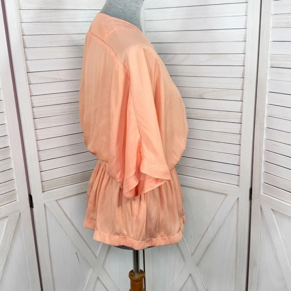 Mustard Seed Deep V Neck Bat Wing Peplum Blouse Peach Small - Image 4