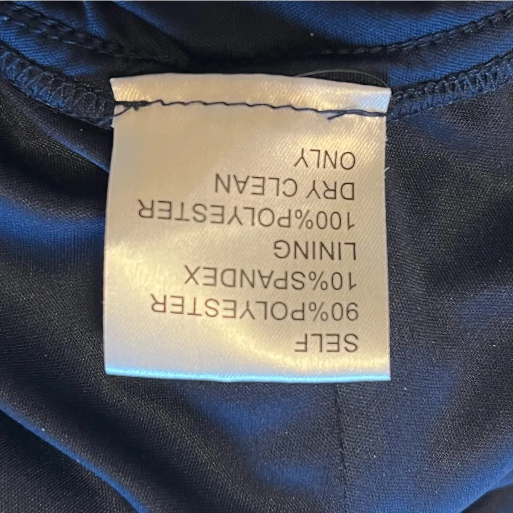 Tadashi Shoji asymmetric draped mesh gown, navy blue, ruched mesh layer, size S - Image 13