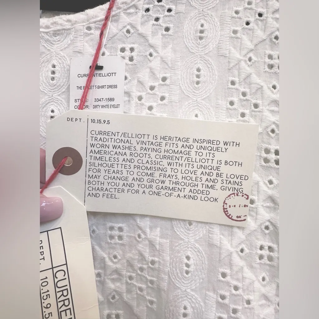 CURRENT ELLIOTT THE EYELET EMBROIDERED T-SHIRT DRESS DIRTY WHITE Size 0 XS NWT - Image 15