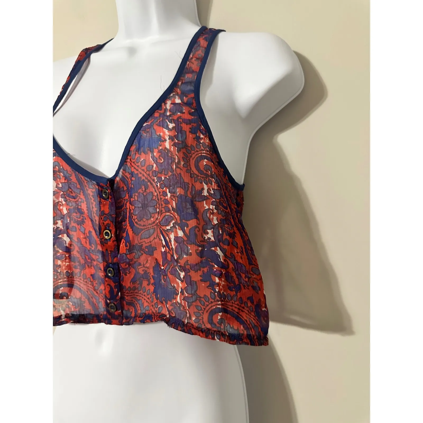 Ecote‎ URBAN OUTFITTERS SILK Paisley Sheer Crop BABYDOLL Tank Top Size Small - Image 2