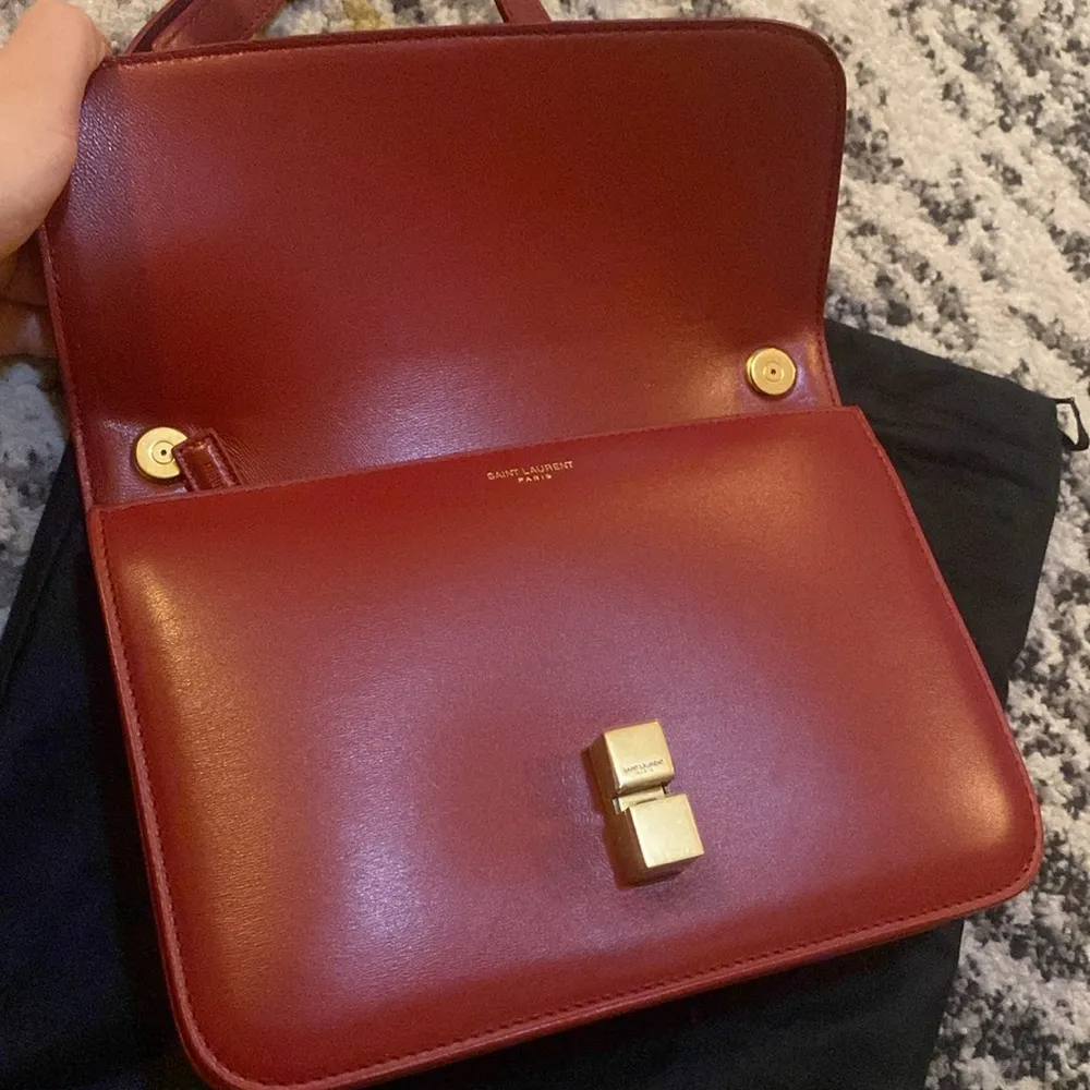 Saint Laurent Box Calfskin Le Carre Satchel Opyum Red - Image 7
