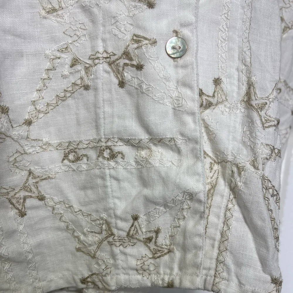 Luiselle Moda Positano Made In Italy Linen embroidered button down Top blouse LG White - Image 5