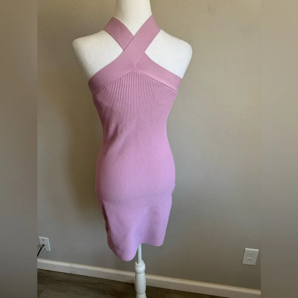 NWOT Aritzia Babaton Lilac Sculpt Ribbed Knit Criss Cross Halter Dress Womens M - Image 5