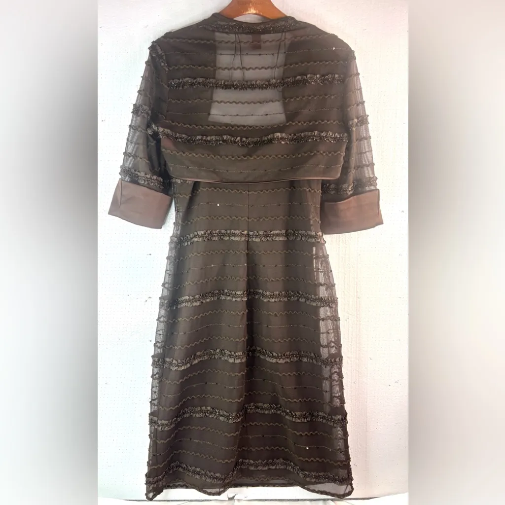 JS Collections 12 Beaded Dress and Jacket Ensemble in Deep Chestnut Brown - Image 3