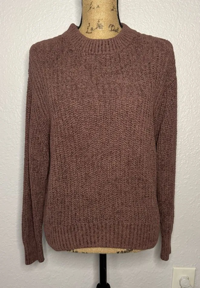 Wilfred Aritzia Essential Chenille Knit Sweater Brown sz S Long Sleeve Crew Neck - Image 1