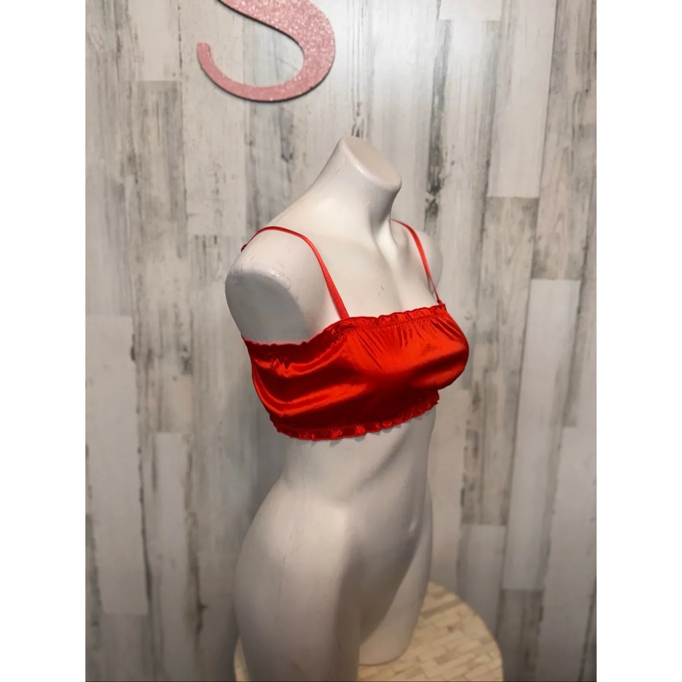 BP. Red Satin Crop Top Small | Adjustable Spaghetti Strap Cami Bralette - Image 3