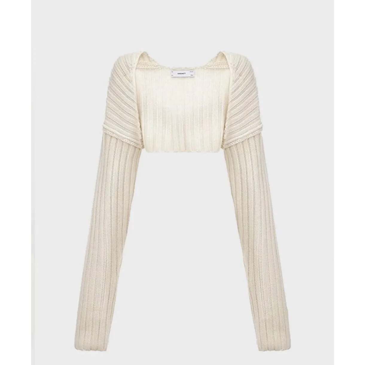 SIMONETT Cream Ribbed Knit Sleeve Sweater Shrug Bolero One Size Size undefined - Image 2