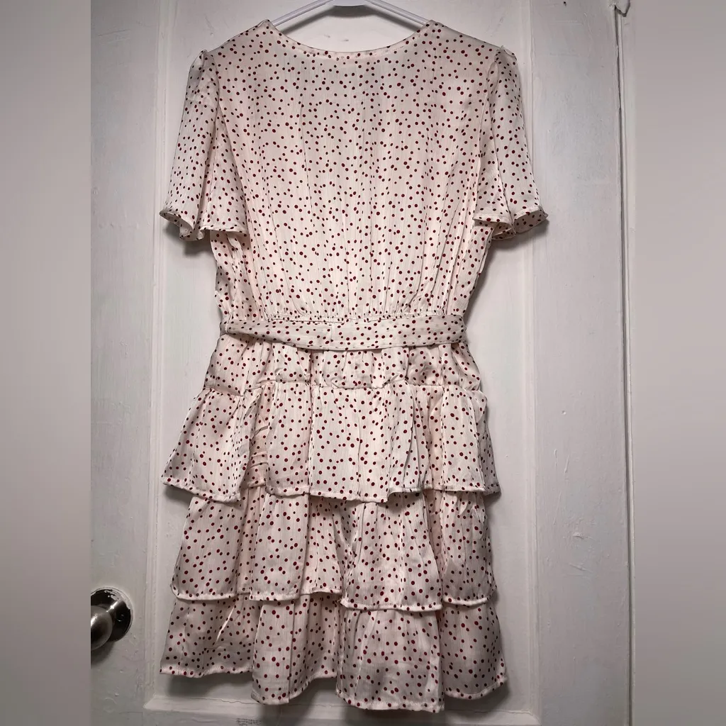 Miami Cream and Red Polka Dot Ruffle Mini Dress - Image 3