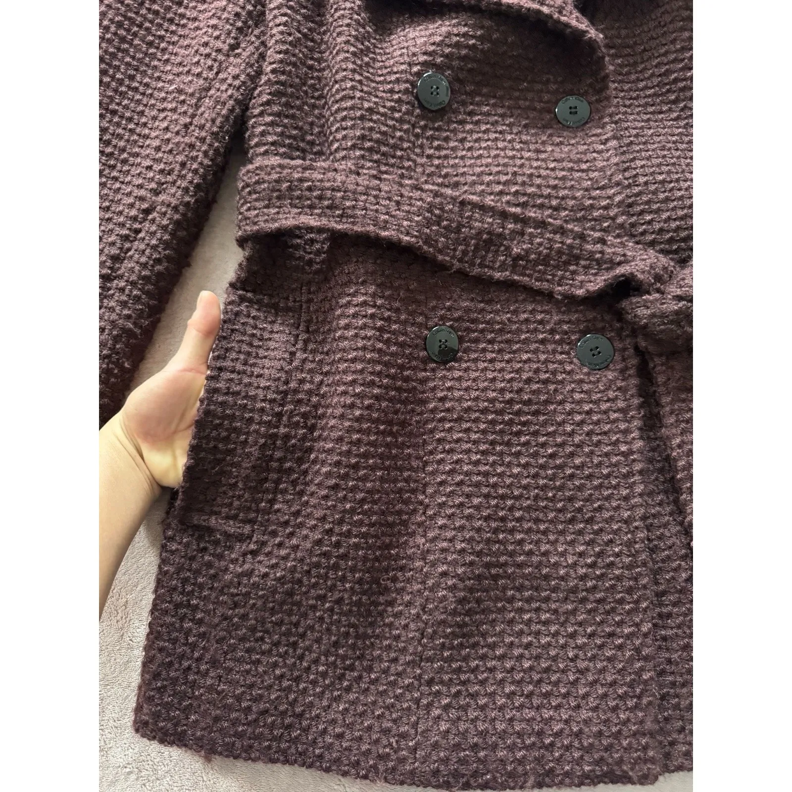 Calvin Klein Womens Belted Jacket Pea Coat Brown‎ Size Small - Image 5