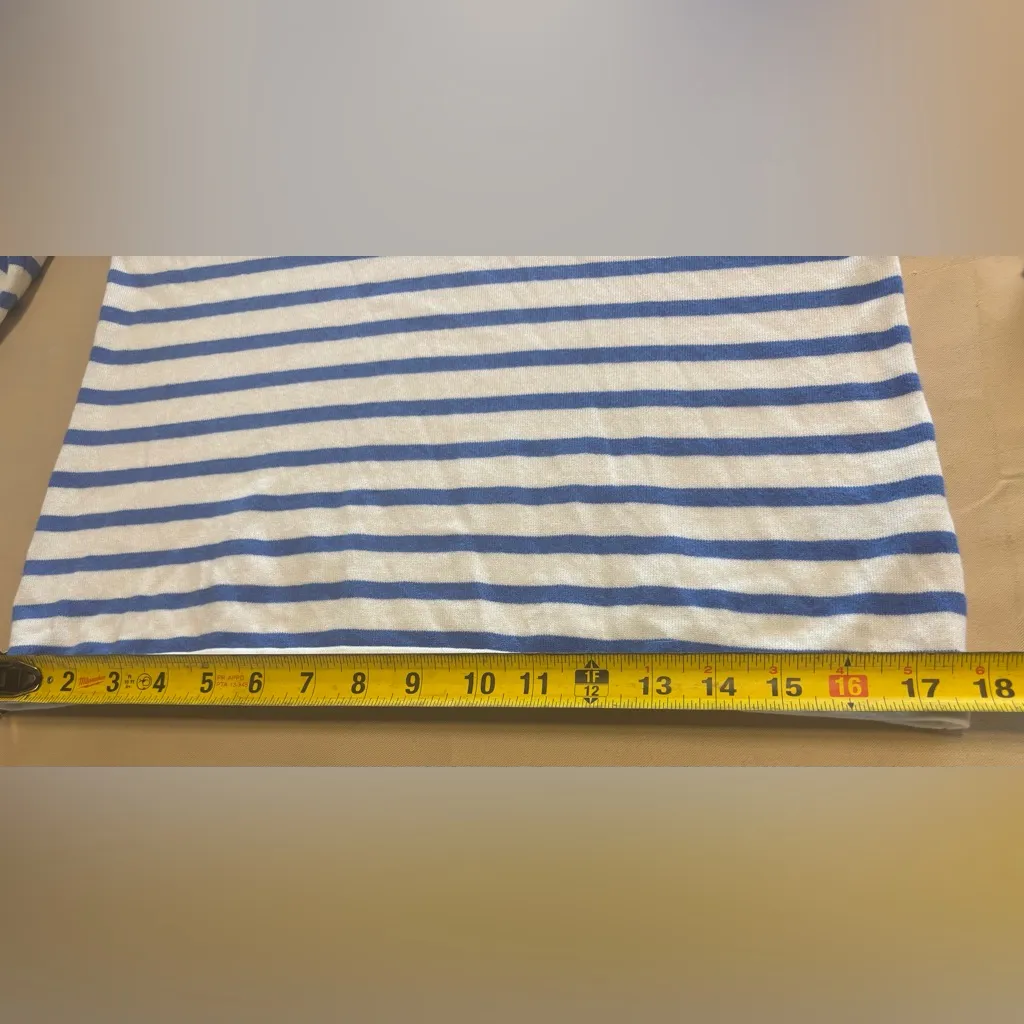 J Mclaughlin Crewneck Sweater Womens Medium Cream & Blue Stripe Long Sleeve - Image 9