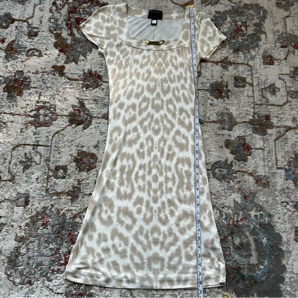 Class Roberto Cavalli Beige Cream Animal Print Dress Size 8 Leopard Short Sleeve Tan - Image 11