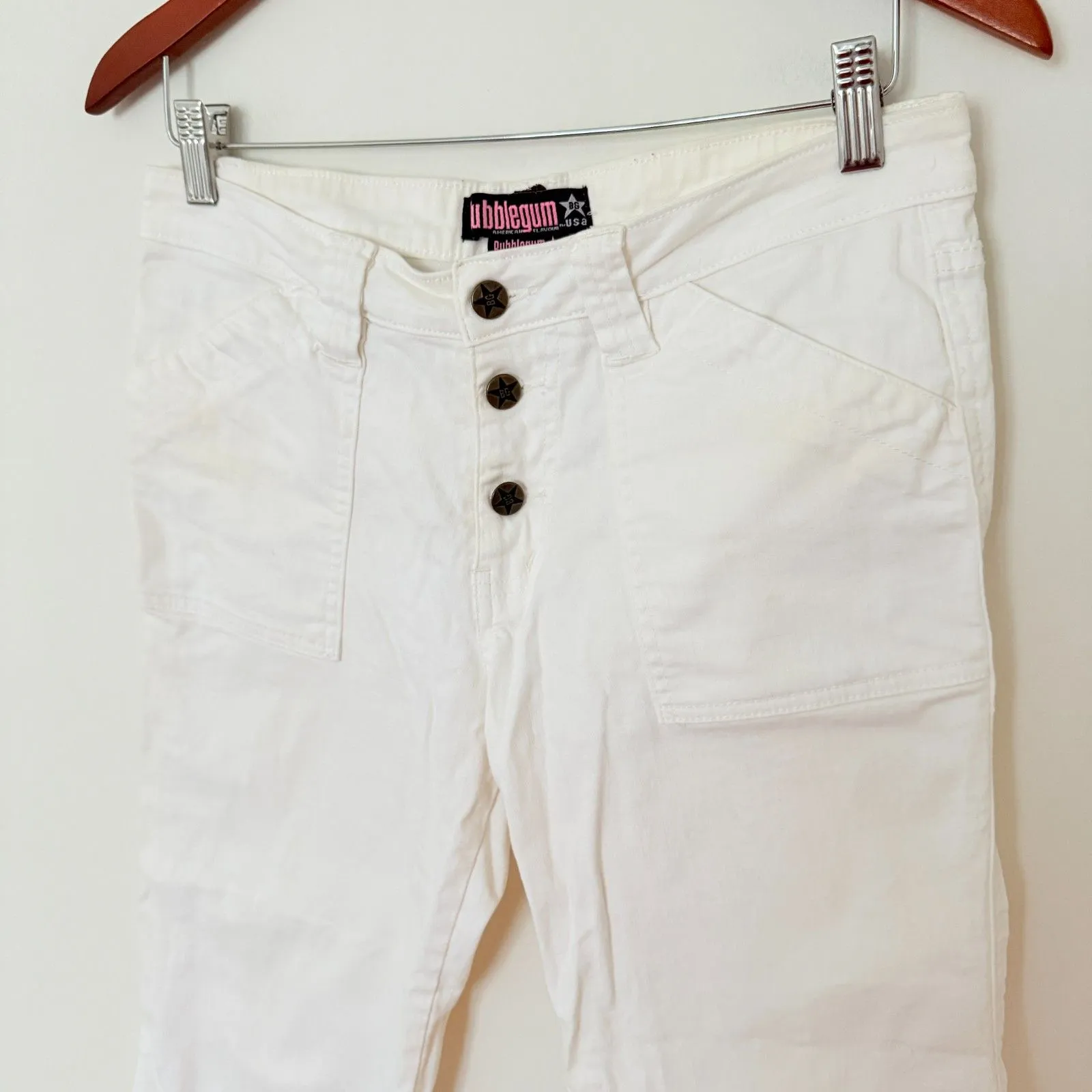 VTG Y2K Bubblegum White Cotton Blend Stretchy Junior Capri Pants Sz 11/12 (flaw) - Image 12