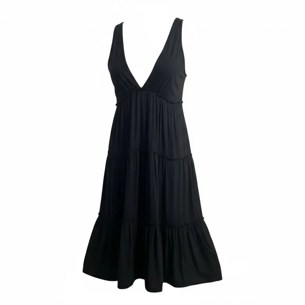 Raviya Dress Small Black Tiered Layered Maxi Swim Cover Up Boho Resort Style - Image 2