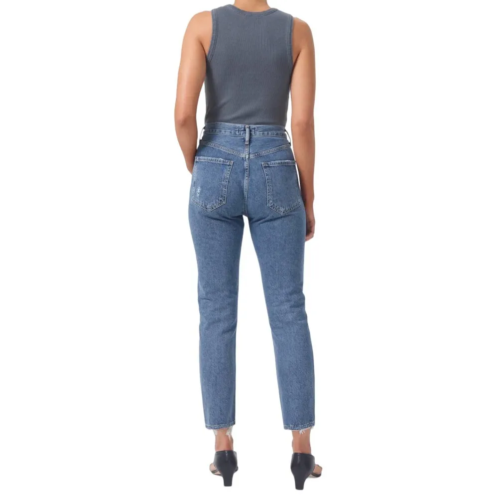 Riley High Rise Straight Crop Denim Jeans Button Fly In Frequency 27 - Image 2