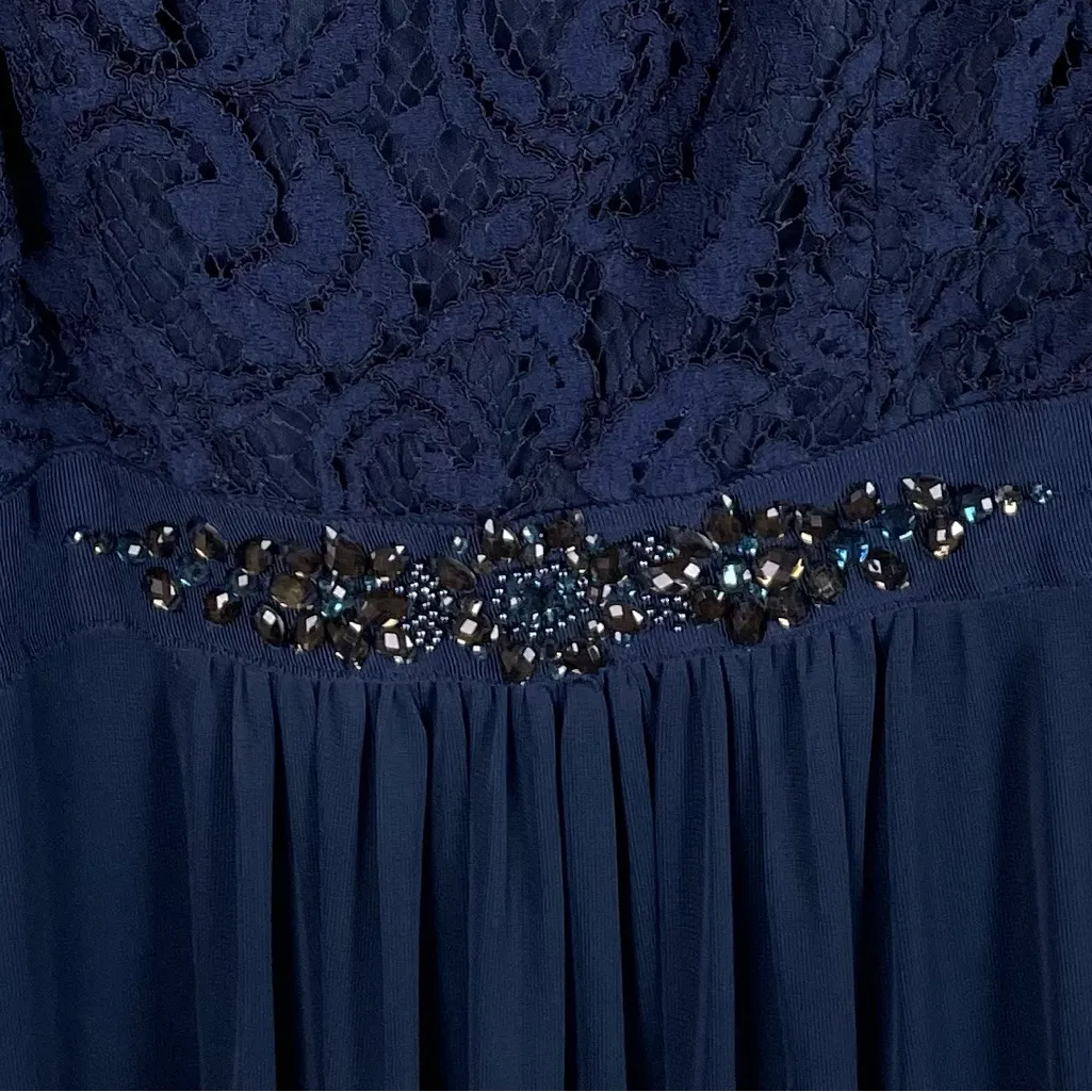 Adrianna Papell One Shoulder Lace Tulle Dress Gown Navy Blue Embellished Size 2 - Image 4