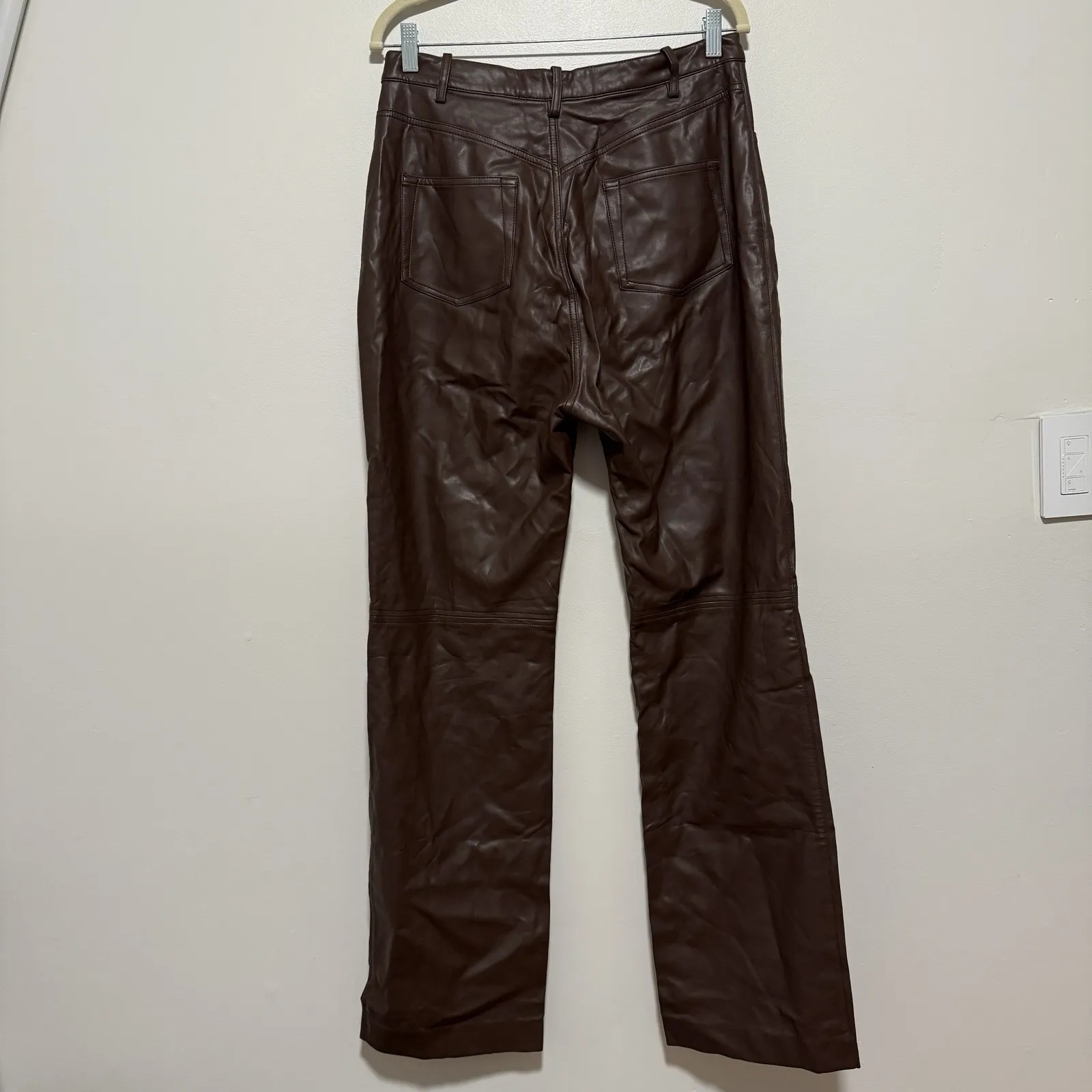 House of CB Inaya Chocolate Brown Stretch Vegan Leather Trousers Size Large - Image 7