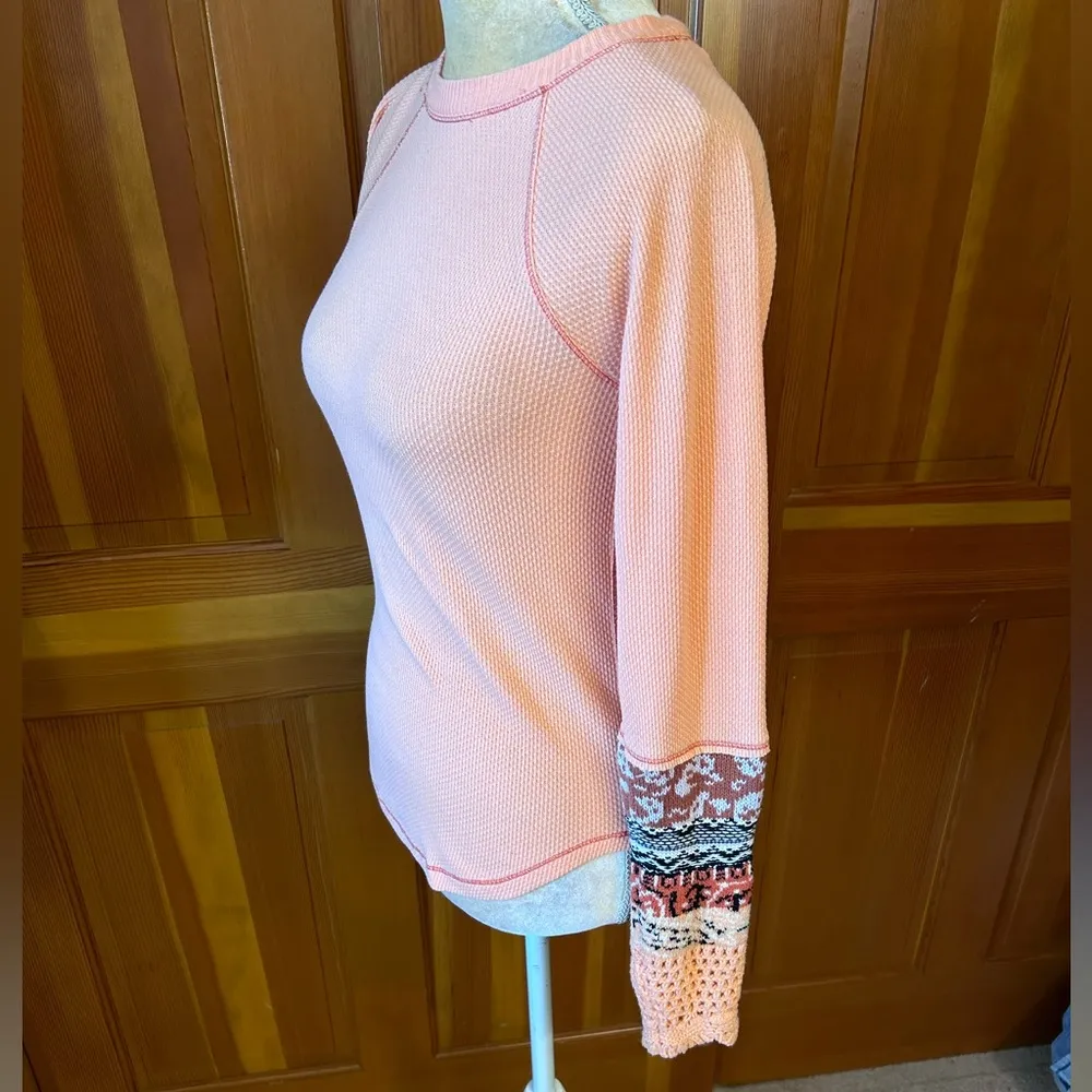 Free People Desert The Mix Cuff Henley Thermal Orange Combo Sz XS - Image 16