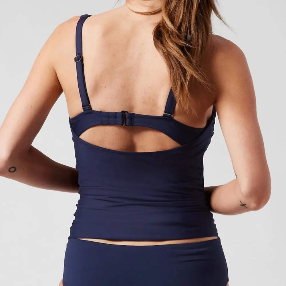 Athleta Square Neck Bra Cup Tankini Top: Navy Dress Blue - Image 2