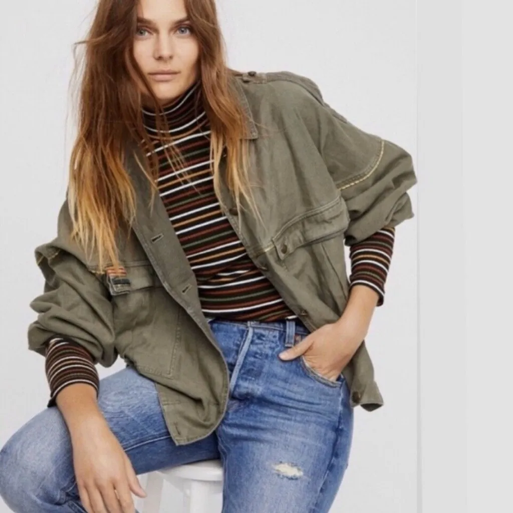 Free People | Slouchy Military Jacket, Size L - Image 2