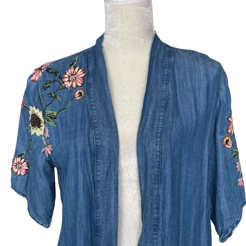 Style & Co. Chambray Embroidered Kimono Cardigan Duster Women’s Size S Floral - Image 4