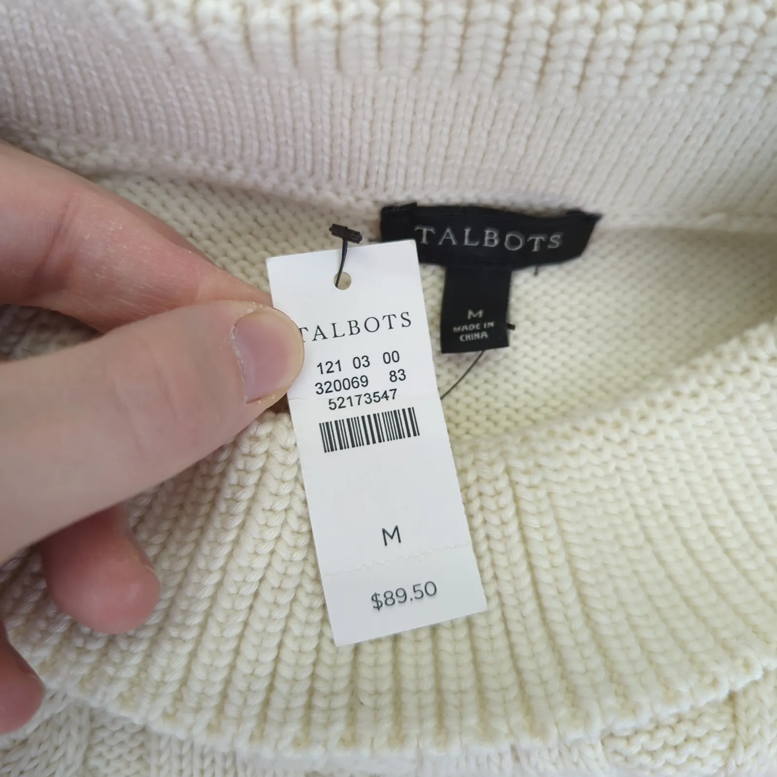 Talbots Womens Cable Knit Mock Neck Long Sleeve Pullover Sweater Cream M New Tag - Image 7