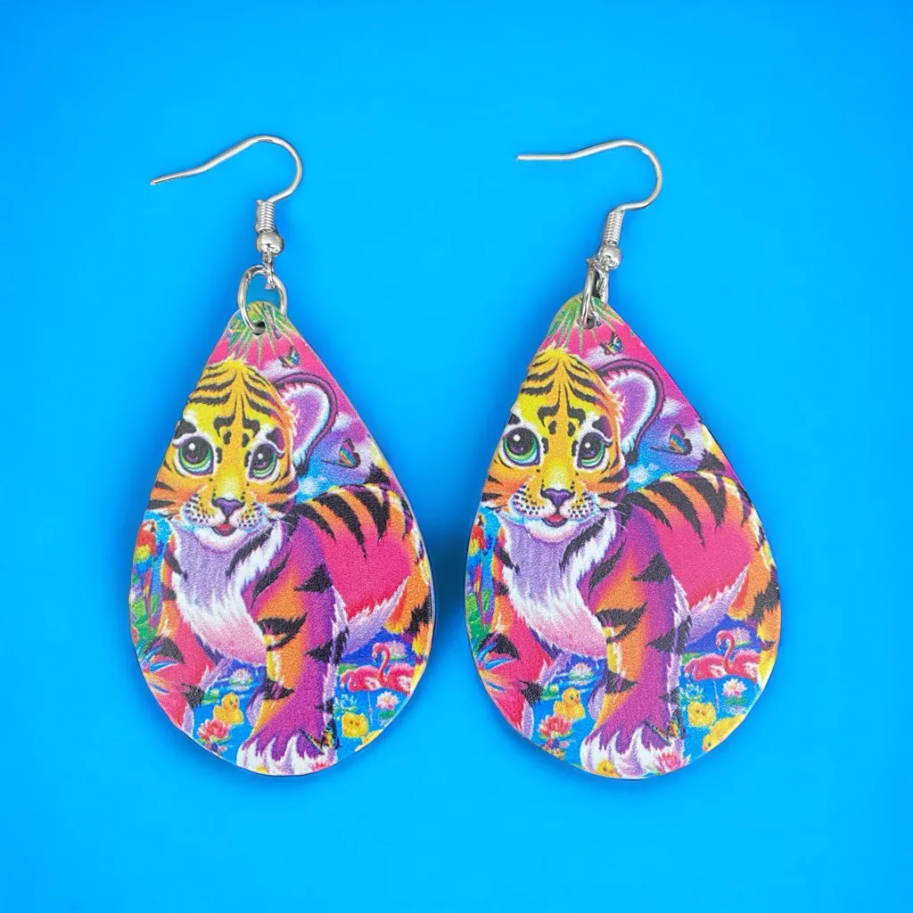 Lovely Tiger Design Waterdrop Colorful Wooden‎ Drop Dangle Earrings - Image 2