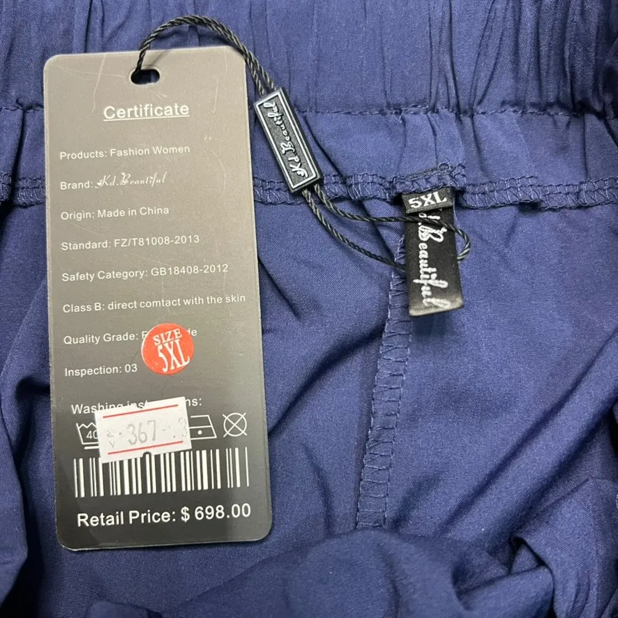 NWT KD Beautiful Women's‎ Navy Blue Paperbag Shorts Size 5XL Casual Tie - Image 2