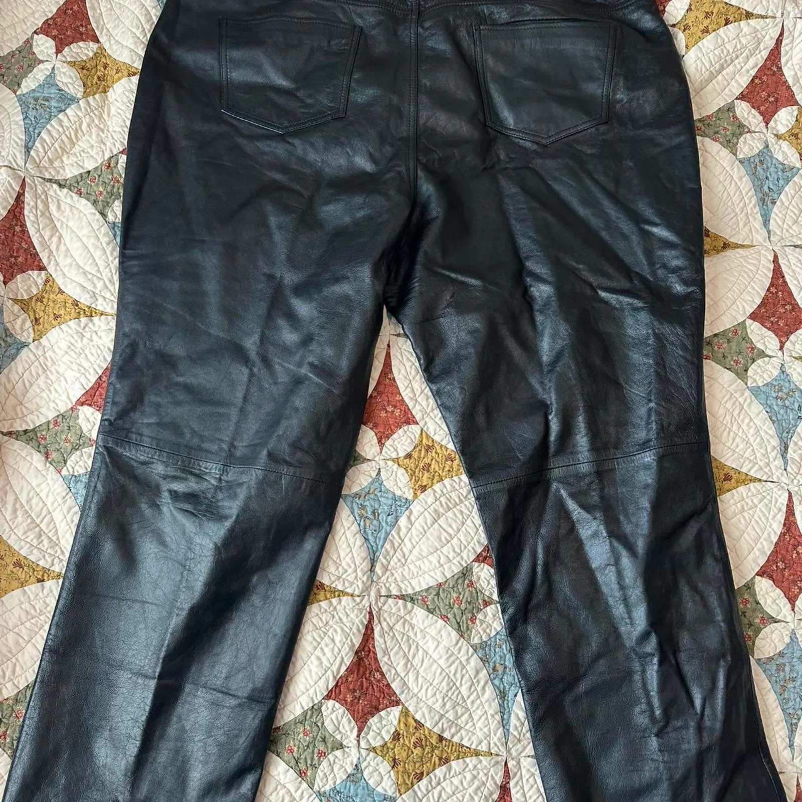 Black 100% real leather pants size 26 plus size grunge whimsigoth goth biker NWT - Image 6