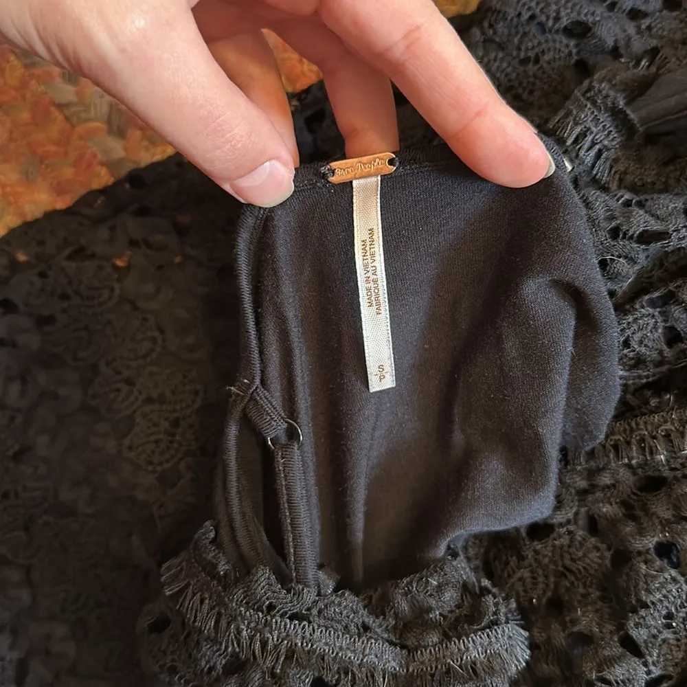 FREE PEOPLE BLACK CROCHET KNIT BOHO DRESS - Image 7