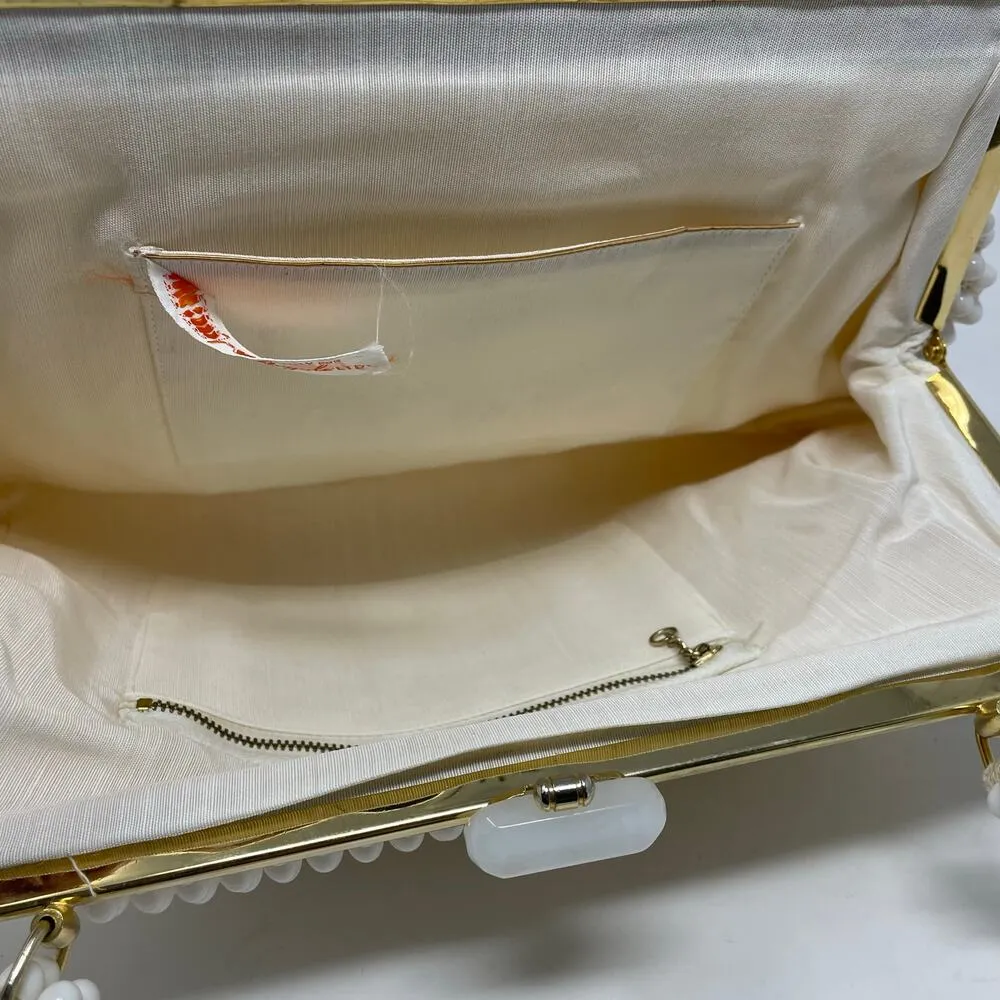 Vintage La Regale White Plastic Pearl Beaded Handbag Purse 60s Regency MCM - Image 10