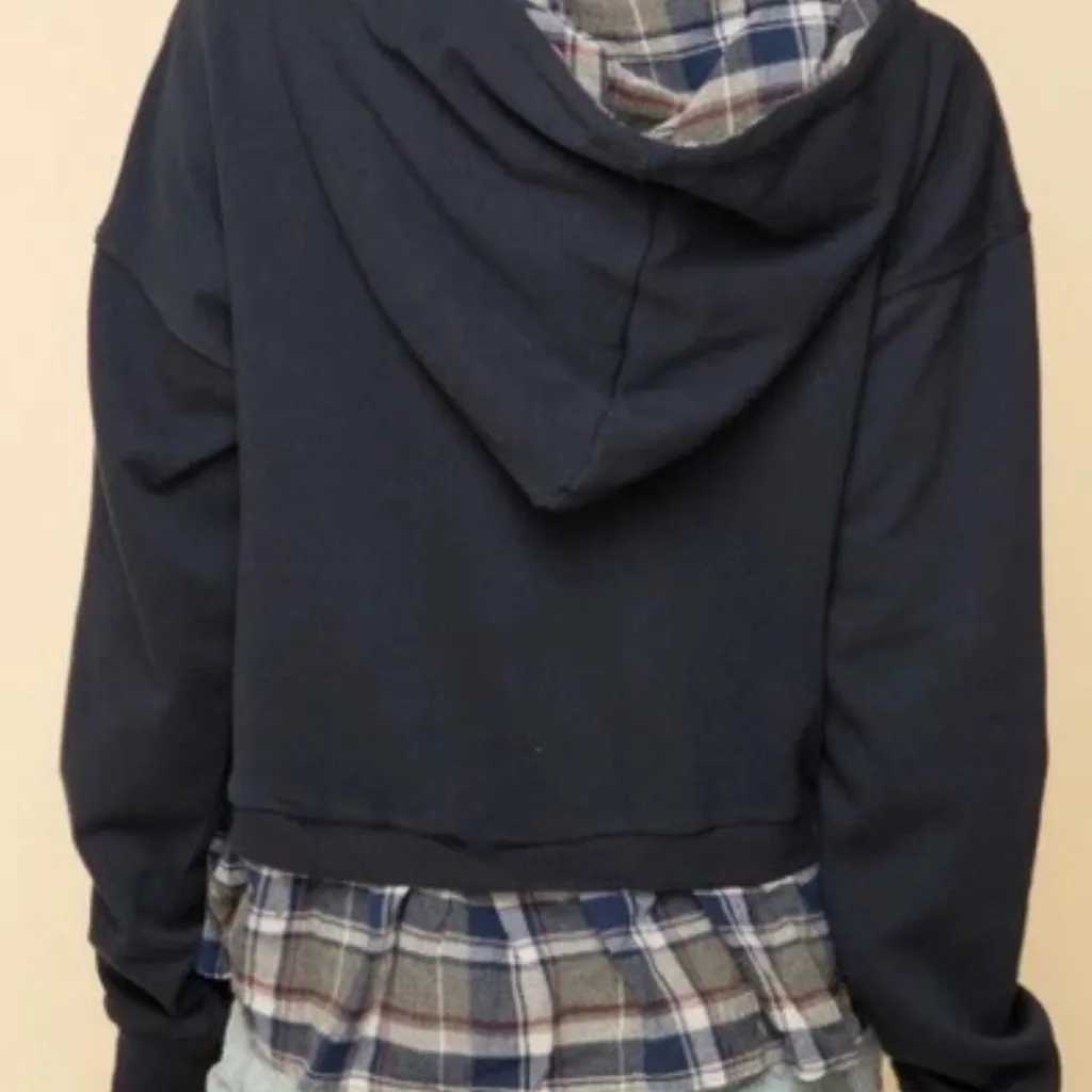 Hem & Thread WOMEN'S Navy Plaid Pullover Hoodie - Image 4